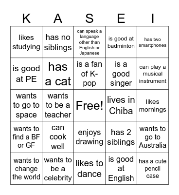 Getting to Know You! Bingo Card