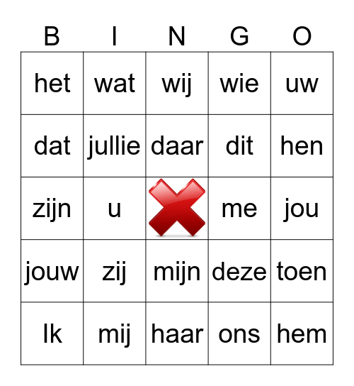 Verwijswoordenbingo Card