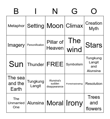Literary Bingo Card