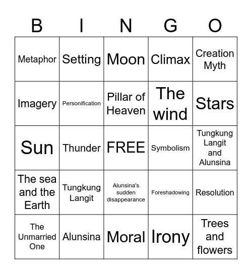 Literary Bingo Card