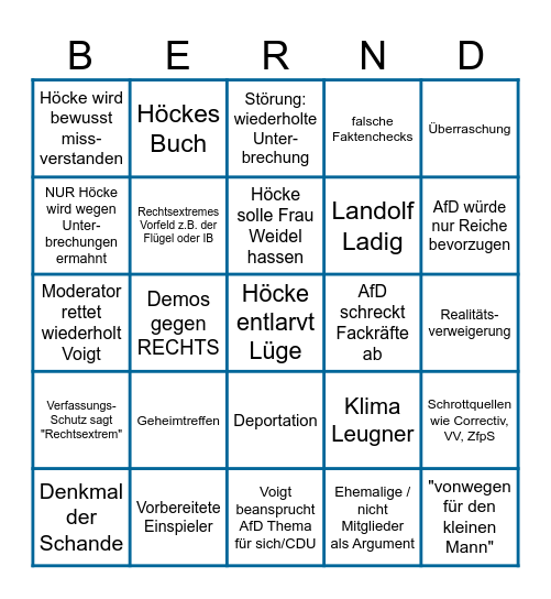 TV Duell Bingo - Höcke vs. Voigt Bingo Card