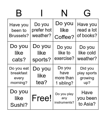 24 Questions Bingo Card