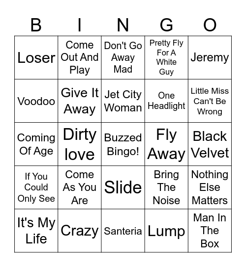 90s Rock Bingo Card