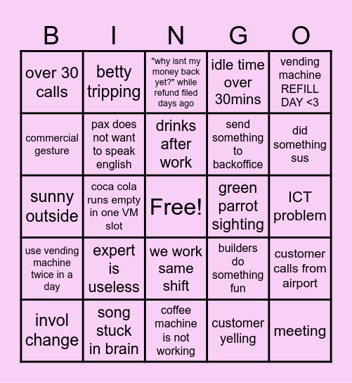 Work bingo <3 <3 Bingo Card