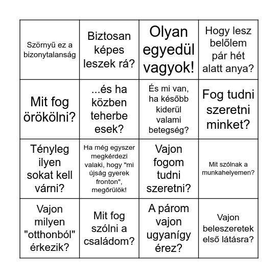 Hétköznapi szorongásaink Bingo Card