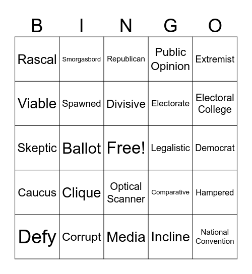 Elections Vocab FIHS Bingo Card