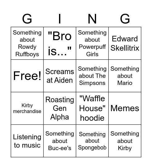 Eli Gingo Bingo Card