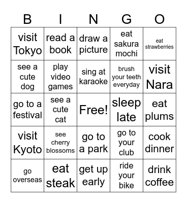 Spring vacation (Did you ...?) Bingo Card