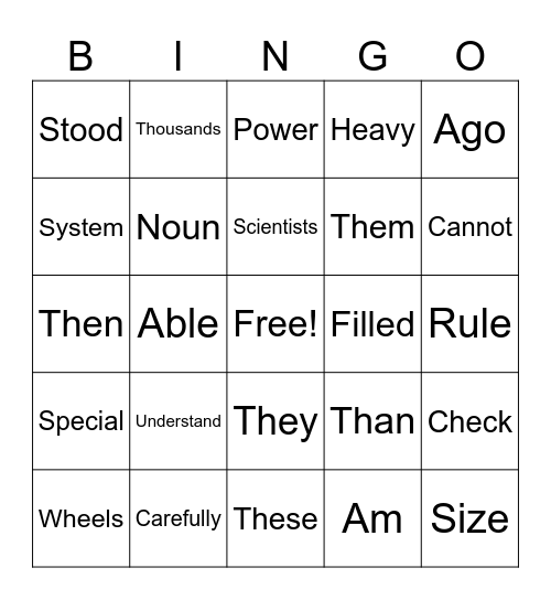 Cite Words Bingo Card