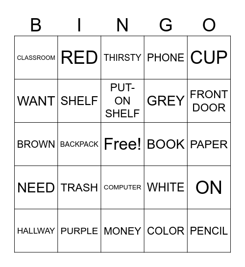 New Vocab ASL Bingo Card