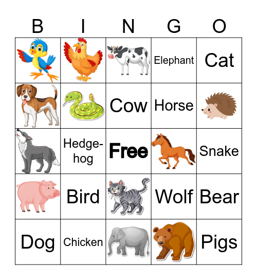 Animal Sight Word Bingo Card