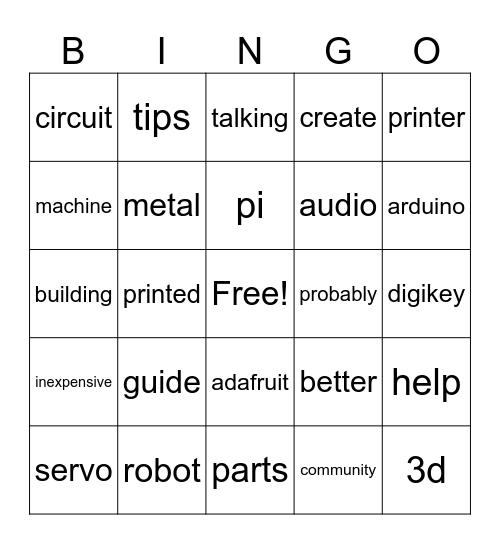 Maker Bingo Card