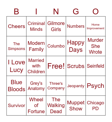 What's on TV? Bingo Card