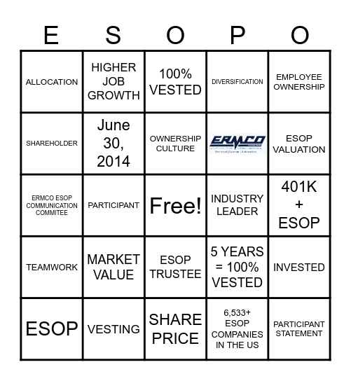 ERMO ESOP "O" Bingo Card