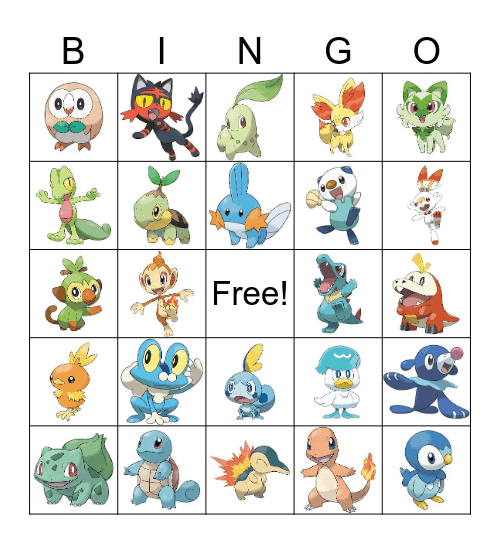 Pokémon Starters Bingo Card