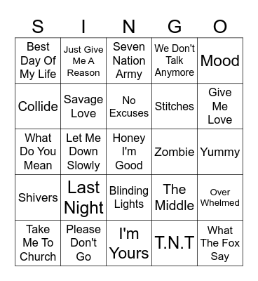 songs Bingo Card