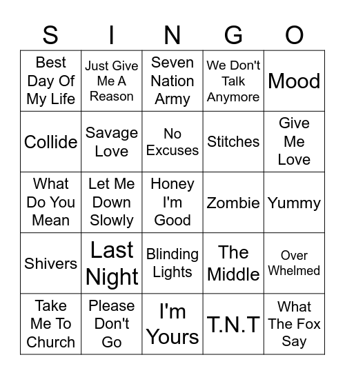 songs Bingo Card