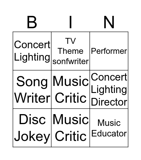 Career in Music  Bingo Card