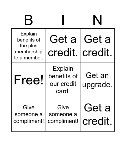 Credit Challenge Bingo Card