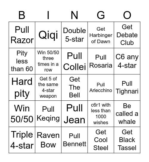 Arlecchino beeg wishing!!!! Bingo Card