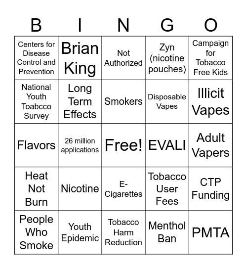 FDA Vaping Bingo Card