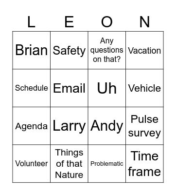 Tailgate BINGO Card