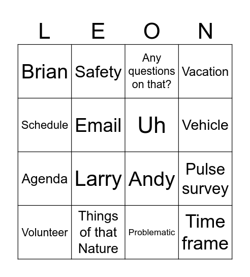 Tailgate BINGO Card