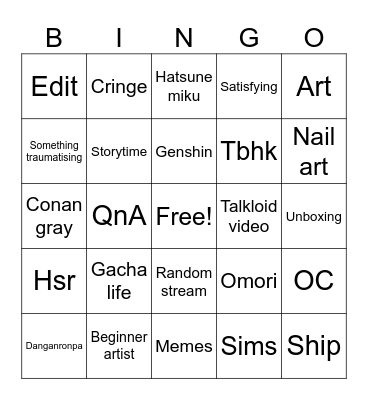 My fyp speedrun Bingo Card