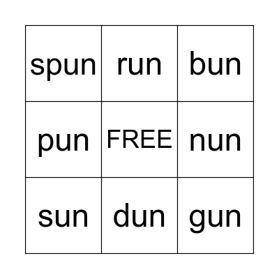 -un Family words Bingo Card