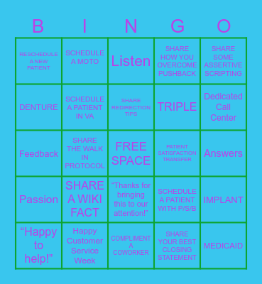 Customer Service Bingo Card