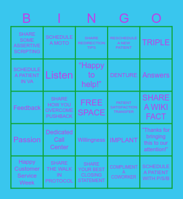 Customer Service Bingo Card