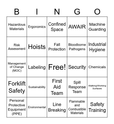 EEC World Safety Day Bingo Card