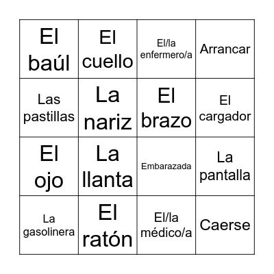 Vocabulario Bingo Card