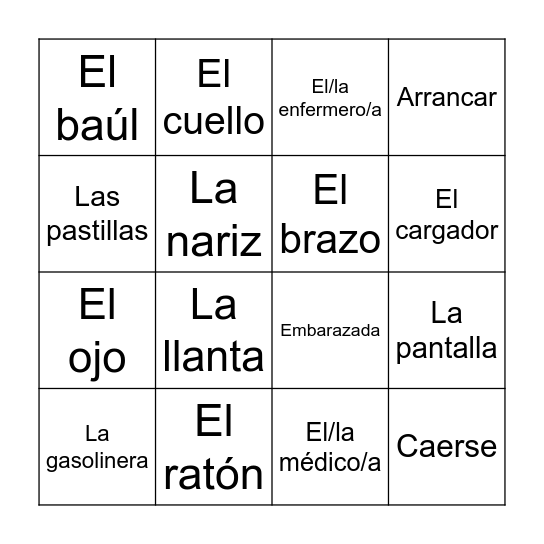 Vocabulario Bingo Card