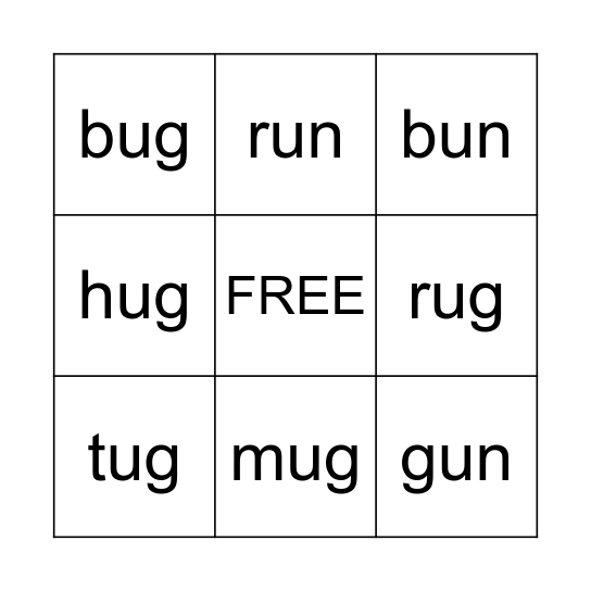 -un Family words Bingo Card
