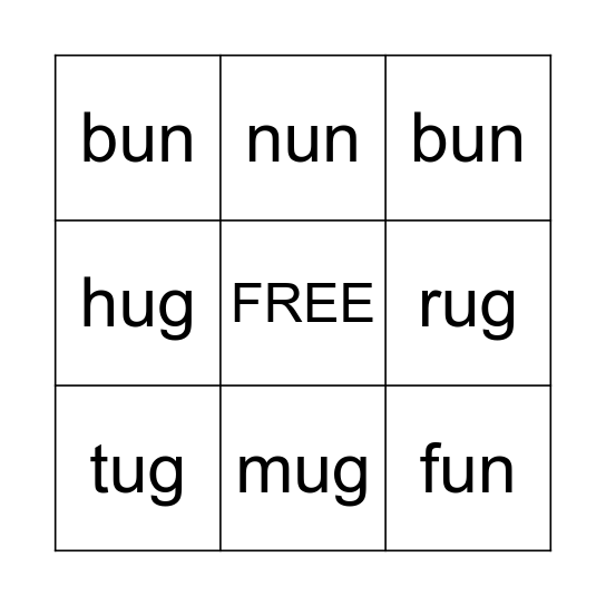 -un Family words Bingo Card