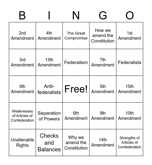 Constitutional Government Review Bingo Card