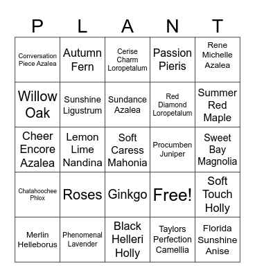 Plant Bingo Card