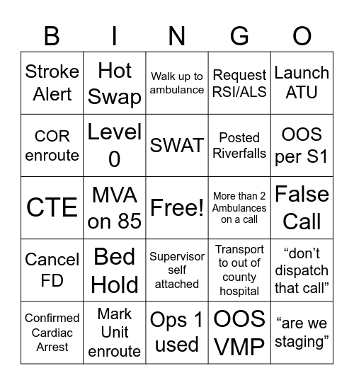 Main Dispatch Bingo Card