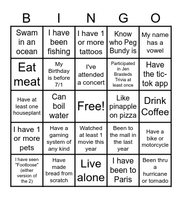 B2B TEAM Bingo Card