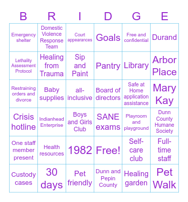 The Bridge to Hope Bingo Card