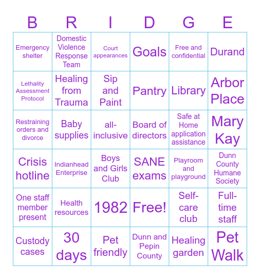 The Bridge to Hope Bingo Card