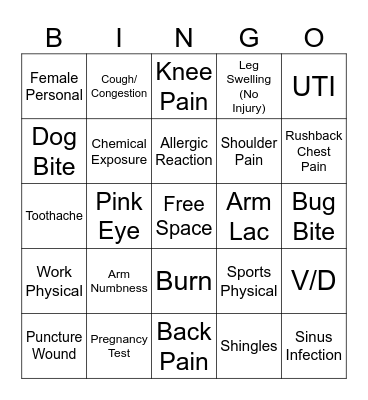 Triage Bingo! Bingo Card