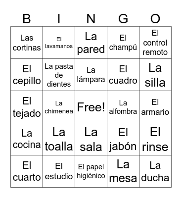 La Sala/El Baño/Los Cuartos/La Casa Bingo Card
