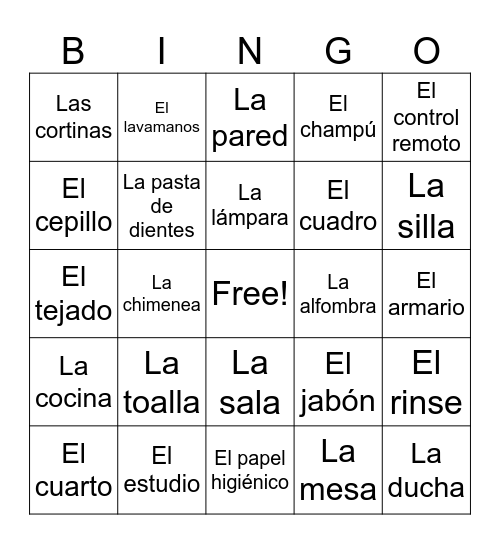 La Sala/El Baño/Los Cuartos/La Casa Bingo Card