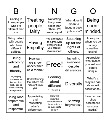 Acceptance Bingo Card