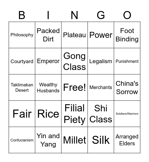 Culture of Ancient China Bingo Card