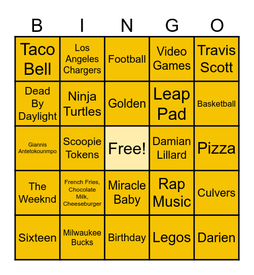 Javen's Golden Birthday! Bingo Card