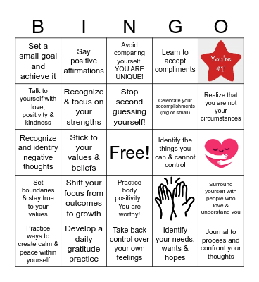 self-esteem Bingo Card
