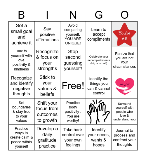 self-esteem Bingo Card